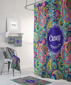 Personalized Monogram Shower Curtain with Paisley Design and Matching Bath Mat and Towels for Best Shower Curtains