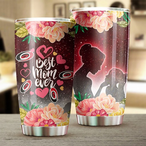 Personalized NHL Tumbler - Carolina Hurricanes Best Mom Ever with Flower Design - Image 2