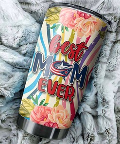 Personalized NHL Tumbler - Columbus Blue Jackets Best Mom Ever with Flower Design