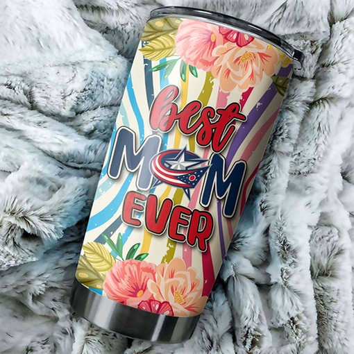 Personalized NHL Tumbler - Columbus Blue Jackets Best Mom Ever with Flower Design