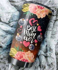 Personalized NHL Tumbler - Edmonton Oilers Best Mom Ever with Flower Design