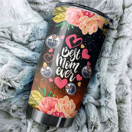 Personalized NHL Tumbler - Edmonton Oilers Best Mom Ever with Flower Design