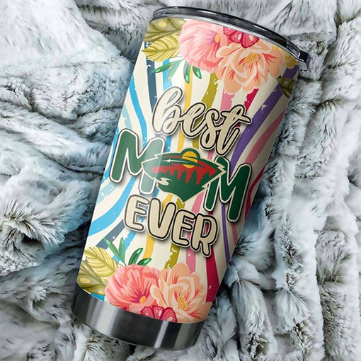 Personalized NHL Tumbler - Minnesota Wild Best Mom Ever with Flower Design