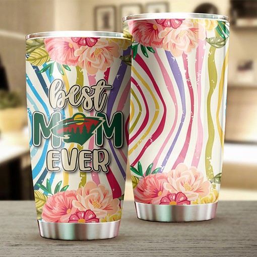 Personalized NHL Tumbler - Minnesota Wild Best Mom Ever with Flower Design - Image 2