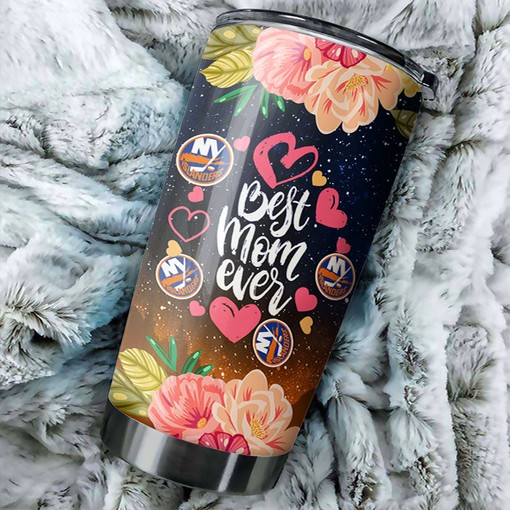 Personalized NHL Tumbler - New York Islanders Best Mom Ever with Flower Design