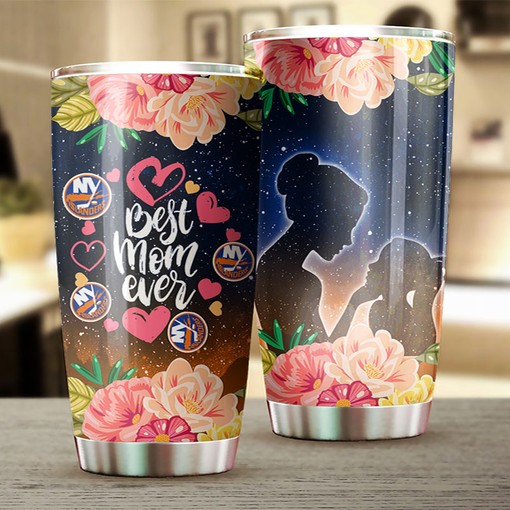 Personalized NHL Tumbler - New York Islanders Best Mom Ever with Flower Design - Image 2