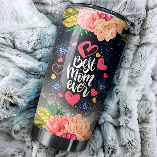 Personalized NHL Tumbler - Toronto Maple Leafs Best Mom Ever with Flower Design
