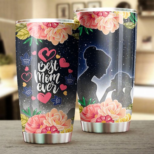 Personalized NHL Tumbler - Toronto Maple Leafs Best Mom Ever with Flower Design - Image 2
