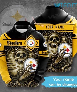 Personalized Name Skeleton Holding Logo - Steelers All Over Print Hoodie with Unique Design