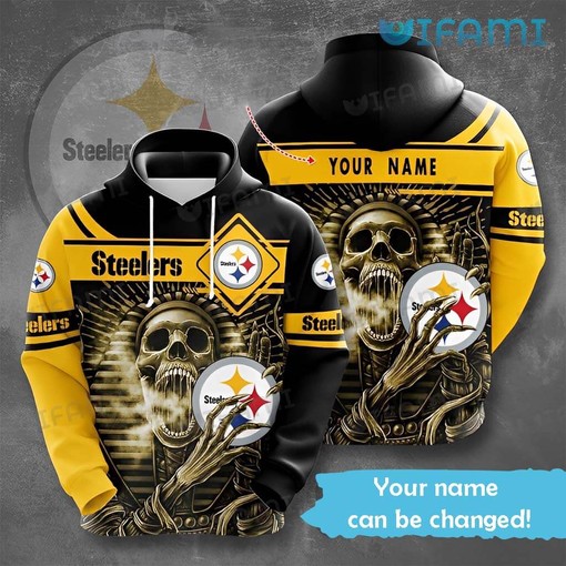 Personalized Name Skeleton Holding Logo - Steelers All Over Print Hoodie with Unique Design