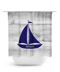Personalized Nautical Shower Curtain for Kids Bathroom Decor with Sailboat Bath Curtain and Nautical Bathroom theme