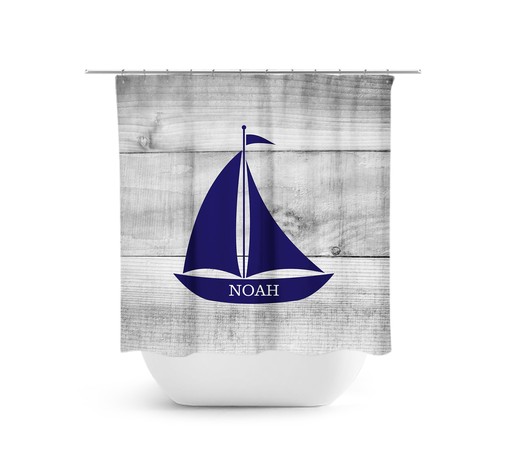 Personalized Nautical Shower Curtain for Kids Bathroom Decor with Sailboat Bath Curtain and Nautical Bathroom theme
