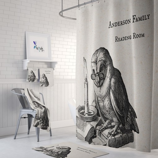 Personalized Owl Shower Curtain Set with Matching Bath Accessories for Playful Bathroom Decor