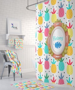 Personalized Pineapple Shower Curtain featuring Tropical Bathroom Decor and a Warm Welcome