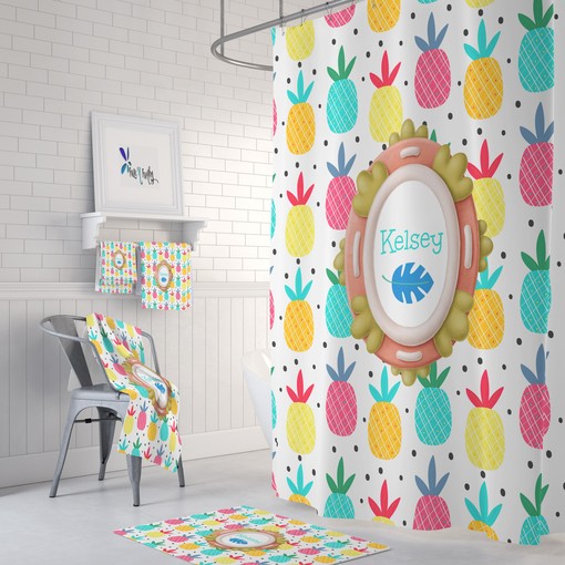Personalized Pineapple Shower Curtain featuring Tropical Bathroom Decor and a Warm Welcome