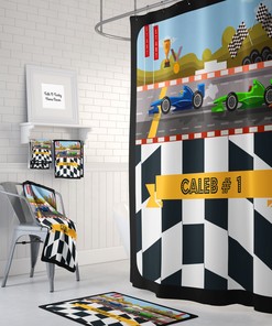 Personalized Race Car Shower Curtain - Customized Bathroom Decor for Racing Fans