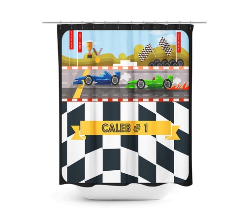 Personalized Race Car Shower Curtain - Customized Bathroom Decor for Racing Fans - Image 2
