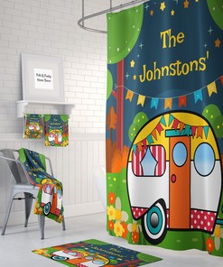 Personalized Retro Camper Shower Curtain | Unique Camping Design | Vintage Bathroom