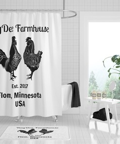 Personalized Rooster Farm Shower Curtain for Vintage and Rustic Bathroom Lovers