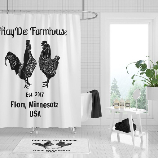 Personalized Rooster Farm Shower Curtain for Vintage and Rustic Bathroom Lovers