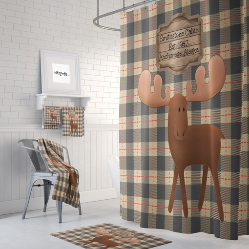 Personalized Rustic Cabin Bathroom Decor with Rustic Moose Plaid Shower Curtain and Best Shower Curtains for Men