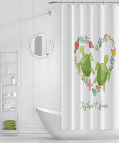 Personalized Sea Turtle Shower Curtain with Coordinating Bath Mat and Towels for Marine Marvels
