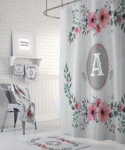 Personalized Shabby Monogram Shower Curtain Set - Add Your Personal Touch to Your Bathroom Decor