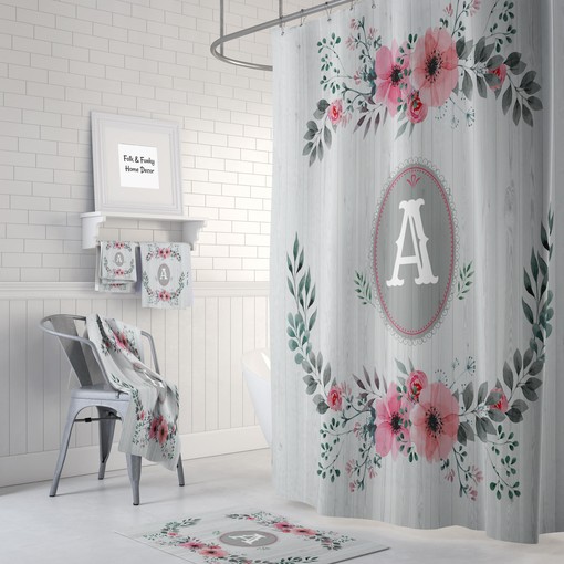 Personalized Shabby Monogram Shower Curtain Set - Add Your Personal Touch to Your Bathroom Decor
