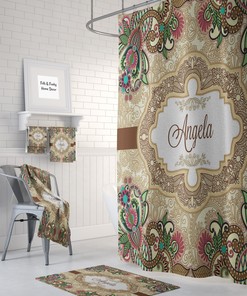 Personalized Vintage Floral Shower Curtain with Optional Towels for Classic Bathroom Decor