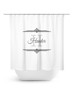 Personalized White and Gray Monogram Shower Curtain for Classic Men Bathroom Decor - SHOWER75
