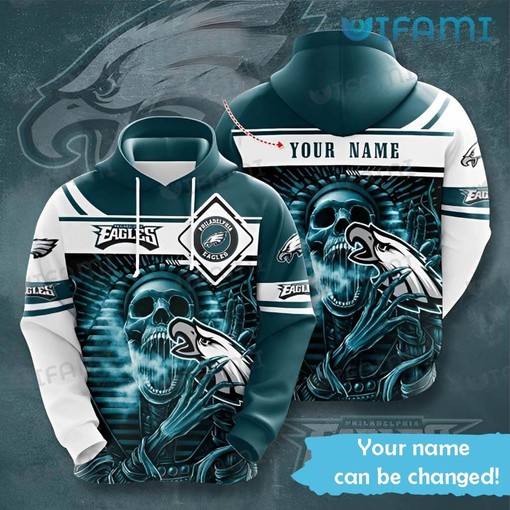 Philadelphia Eagles All Over Print Hoodie with Egyptian Skull and Custom Logo Design