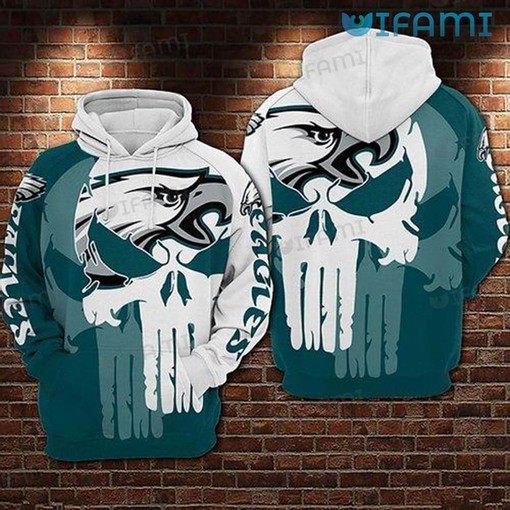 Philadelphia Eagles All Over Print Hoodie with Punisher Skull and Logo Design
