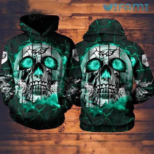 Philadelphia Eagles Blue Neon Skull All-Over Print Hoodie for Men