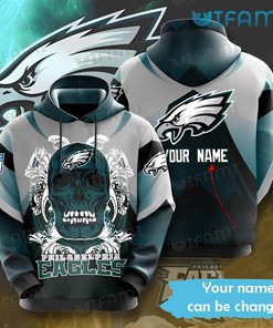 Philadelphia Eagles Custom Name All Over Print Hoodie with Skull Design