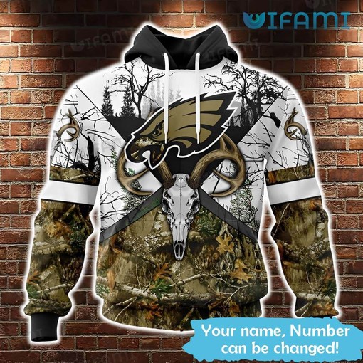 Philadelphia Eagles Hoodie All Over Print with Deer Skull Forest Pattern