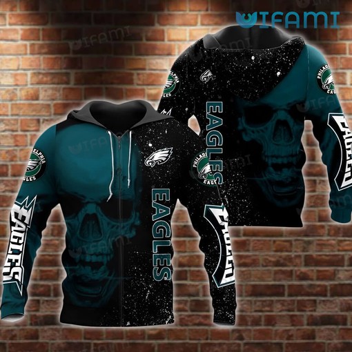 Philadelphia Eagles Hoodie with Skull Galaxy Background All Over Print Design and Logo