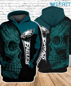 Philadelphia Eagles Hoodie with Tribal Skull Design All Over Print in Blue and Black