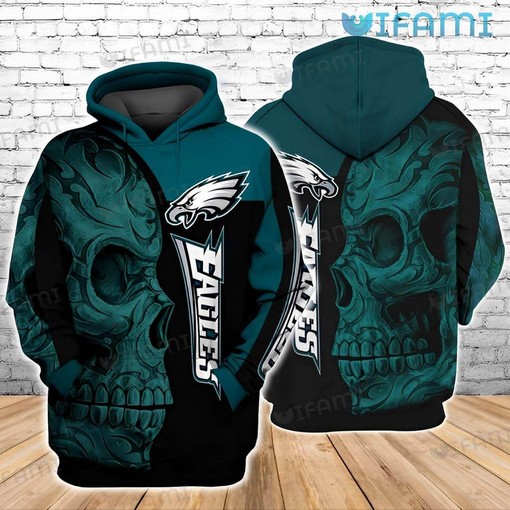 Philadelphia Eagles Hoodie with Tribal Skull Design All Over Print in Blue and Black