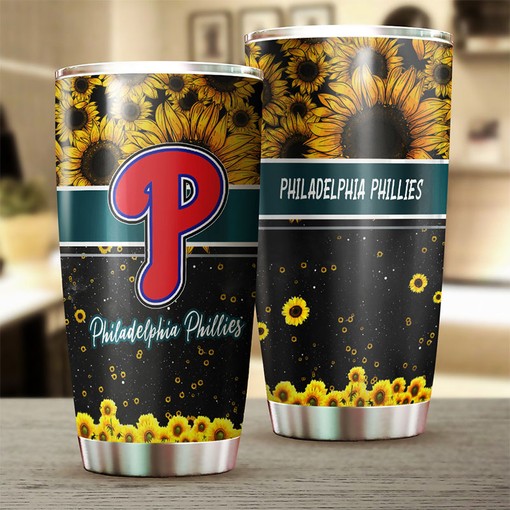 Philadelphia Phillies Beautiful Sunflower Design MLB Tumbler with a Vibrant and MLB Design - Image 2