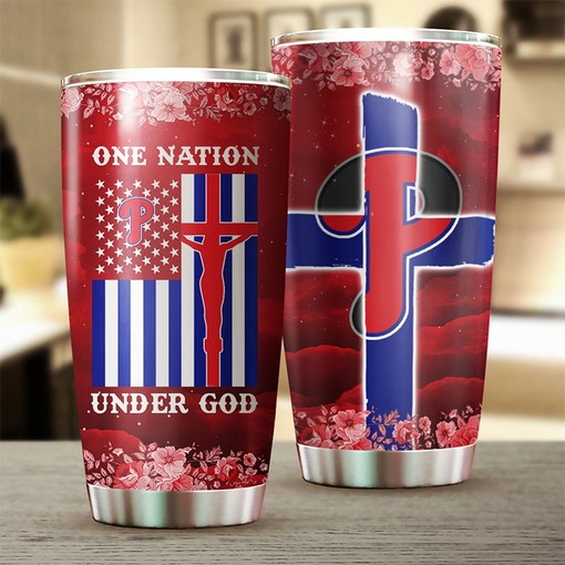 Philadelphia Phillies MLB Tumbler - "One Nation Under God" Design for Baseball Fans with Custom MLB Logo - Image 2