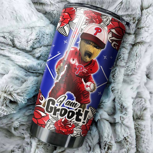 Philadelphia Phillies Marvel and MLB I Am Groot Tumbler with a Personalized and MLB Design