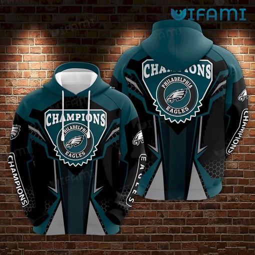 Philly Eagles Champions Logo Green 3D Hoodies with Custom Print