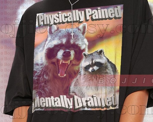 Physically Pained Mentally Drained Raccoon Meme Shirt: Movie Shirts for Men and Women - Image 2