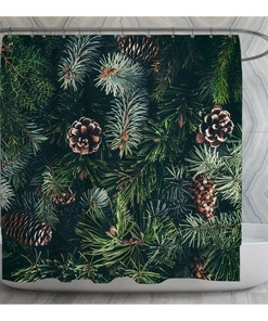 Pine Cones Vintage Shower Curtain | Vintage Christmas Bath Decor | Green & Brown Design