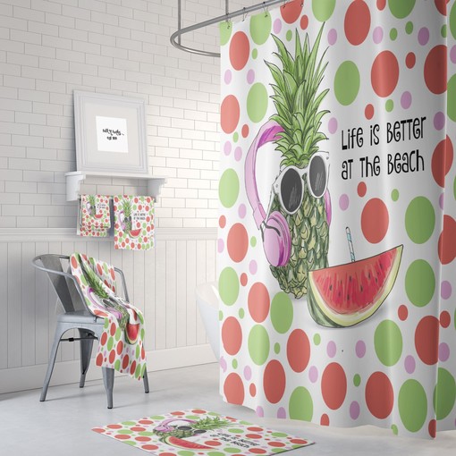 Pineapple Beach Theme Shower Curtain with Matching Bath Accessories for Tropical Bathroom Decor