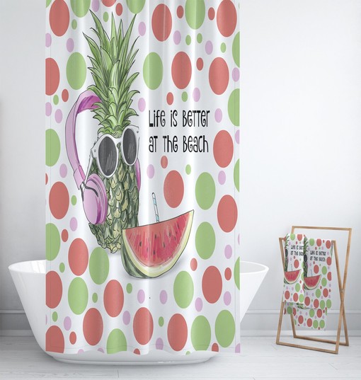 Pineapple Beach Theme Shower Curtain with Matching Bath Accessories for Tropical Bathroom Decor - Image 2