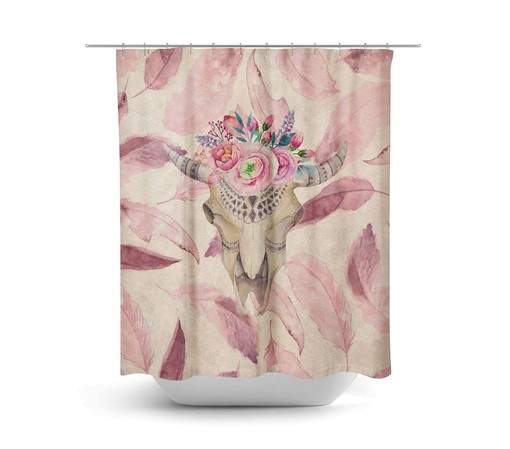 Pink Boho Bull Skull Shower Curtain / Eclectic Bohemian Bathroom Decor / Unique Bath Print - Image 2
