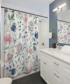 Pink Boho Floral Shower Curtain - Farmhouse Touch with Colorful and Floral Design