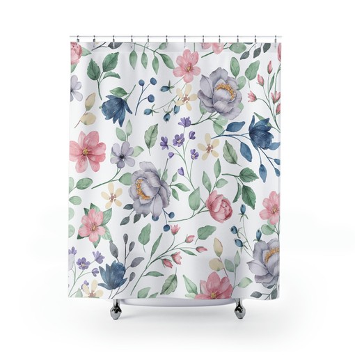 Pink Boho Floral Shower Curtain - Farmhouse Touch with Colorful and Floral Design - Image 2
