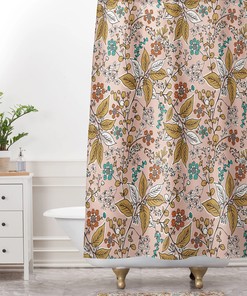 Pink Boho Floral Shower Curtain, Vintage-Inspired Bathroom Decor, Fabric Bath Curtain
